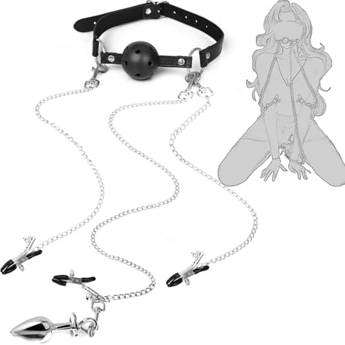 Sex Bondage BDSM Bondaged Restraints Set Sex Toy with Breathable Ball Gag Nipple Clamp Clitoris Clip & Analplug Included Adults SM Games Sex Toys for Couples|B0CGWRV1JP