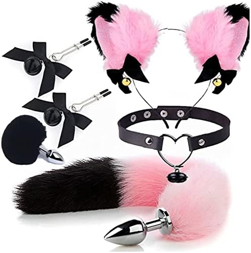 Anal Plug Butt Plug, 6Pcs/Set Sex Fox Tail Anales Plug Toys Butt Plugs with Cat Ears Headband and Necklace Metal Anal Sex Toys for Women Man Beginners Adult Couples|B0C4G9Y6NF