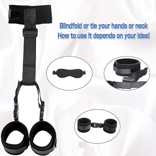 BDSM Neck to Wrist Restraints Bondage Set - Behind Back Handcuffs Collar with Blindfold Adjustable Bondage Set Bed SM Games Play Sex Toys for Couples S&M Whips|B09WCXFC1S