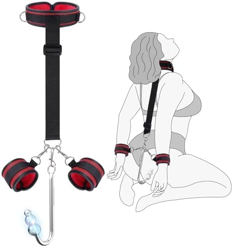 Vibrating Anal Hook BDSM Sex Bondage - Neck to Wrist Restraints Kit, Sex Toys for Couple Adjustable Behind Back Handcuffs Bondage Restraints Set, Bed SM Adult Sex Game Play, Sex Toys for Beginner|B0D91S8YX3