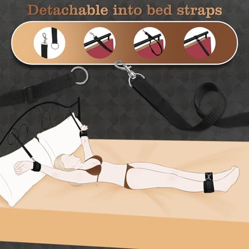 BDSM Sex Bondage Bed Restraint Adjustable Neck to Thigh Restraints with Hand to Ankle Sex Harness Sling, Detachable Handcuffs & Ankle Cuffs with Cross Buckle,Ideal for Couples & Adult Beginner Sex Toy|B0F5PVMJZB