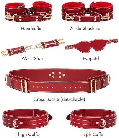 UTIMI Sex Bondage BDSM Kit Restraints 6PCS Sets with Adjustable Handcuffs Ankle Cuff Thigh Cuffs Blindfold Cross Strap Waist Strap Adult SM Games Sex Toys for Men Women and Couples|B0C4SYG3X7