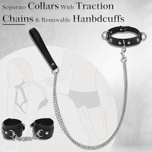 BDSM Bondage Sex Breast Restraints Set B to E Cup Boobs Sex Things for Couples Kinky Adult Sex Toys with Dual-Layer PU Leather Harness Collars with Traction Chain Handcuffs Accessories S&M Floggers|B0DSW3K6KC