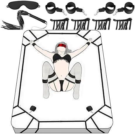 Sex Bondage BDSM Kit Bed Restraints Set, Super Easy Install Sex Rope Adjustable Straps, Sex Toys with Handcuffs Ankle Cuff for Adults Women Couples Game Pleasure (Black)|B0FR4YMQN3