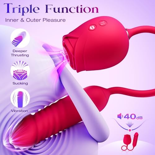 Vibrator Dildo Sex Toys for Women - MOOLIGIRL Rose Sex Toy with Thrusting G Spot Vibrators & 10 Sucking Modes for Clitoral Nipple Stimulation Anal Double-Ended Dildos Adult Sex Toys Games for Couples|B0CNRZVJMG