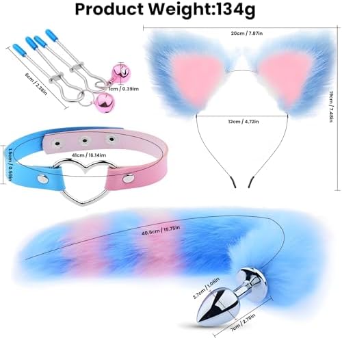4pcs/Set Anal Sex Toys Fox Tail Butt Plug Set, Sexy Plush Cat Ear Headband, Faux Leather Necklace, Nipples Clip with Bell, Anal Expandor Massage Toy, Roleplay Couples Flirting Sex Toys|B0CPMBNP66