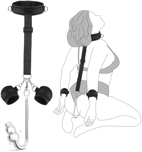 Vibrating Anal Hook BDSM Sex Bondage - Neck to Wrist Restraints Kit, Sex Toys for Couple Adjustable Behind Back Handcuffs Bondage Restraints Set, Bed SM Adult Sex Game Play, Sex Toys for Beginner|B0D91S8YX3