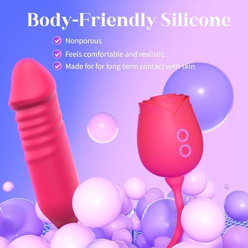 Vibrator Dildo Sex Toys for Women - MOOLIGIRL Rose Sex Toy with Thrusting G Spot Vibrators & 10 Sucking Modes for Clitoral Nipple Stimulation Anal Double-Ended Dildos Adult Sex Toys Games for Couples|B0CNRZVJMG