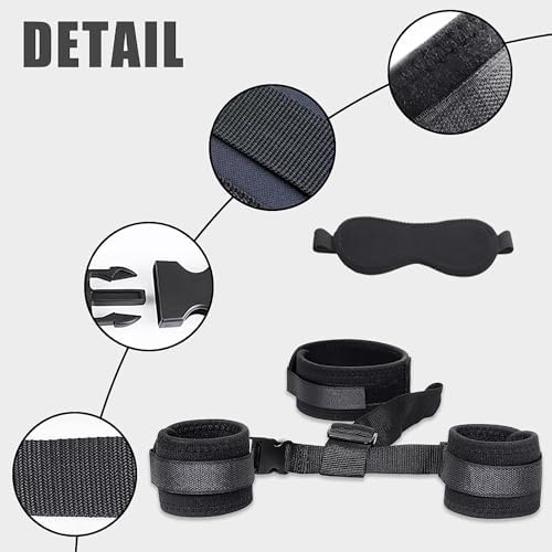 BDSM Neck to Wrist Restraints Bondage Set - Behind Back Handcuffs Collar with Blindfold Adjustable Bondage Set Bed SM Games Play Sex Toys for Couples S&M Whips|B09WCXFC1S