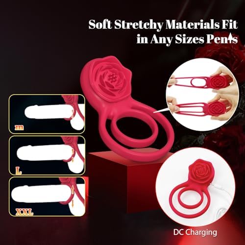 Vibrating Cock Ring with Rose Clitoral Stimulator, Pleasure Penis Ring Vibrator Couples Adult Sex Toys for Men Women, 7 Vibrations Male Couple Sex Toy|B0C6MR7DFZ