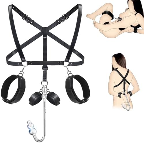 Vibrating Anal Hook BDSM Sex Bondage Restraints Kit, Thigh Sling Chest Harness Behind Back Handcuffs, 3 Balls Anal Trainer with 9 Vibration Modes, SM Fetish Unisex Sex Toys for Couples|B0CPJ3HTFS