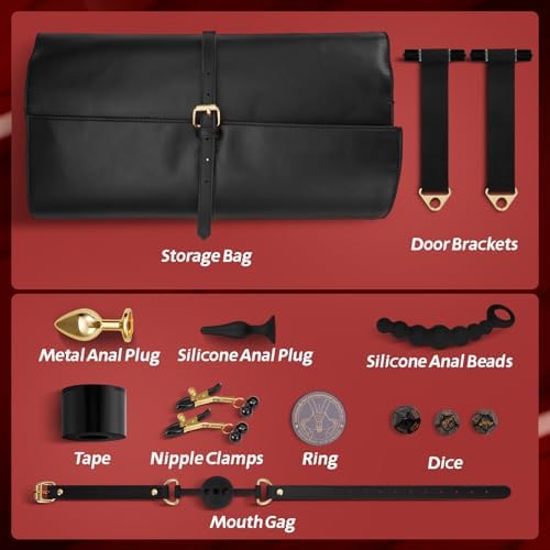 Sex Bondage Restraints Kit BDSM - 21PCS Leather Handcuffs Ankle Cuffs Furniture Restraint Accessories with Storage Bag Adult Sex Toys for Men Women Couples Foreplay | Black|B0DCVR5FDJ