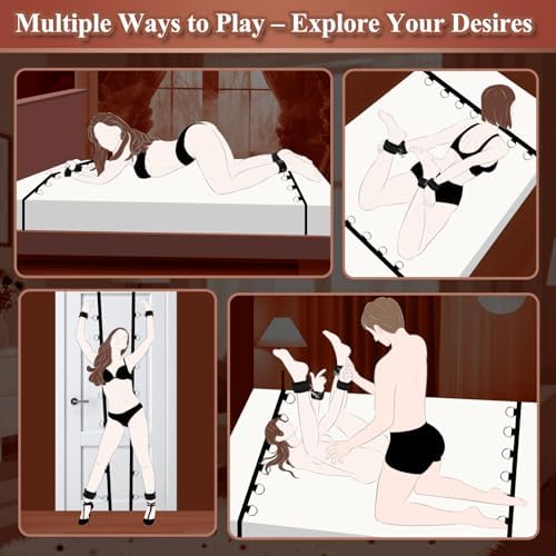 Sex Bondage BDSM Kit for Couples, Under Bed Restraints System with Adjustable Wrist & Ankle Cuffs, Sex Restraints Bedroom Bondage Set for Adult Role Play & SM Games|B09M7253N7