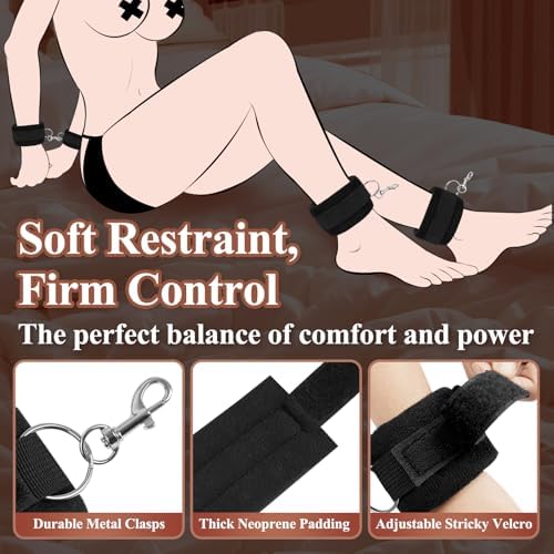 Sex Bondage BDSM Kit for Couples, Under Bed Restraints System with Adjustable Wrist & Ankle Cuffs, Sex Restraints Bedroom Bondage Set for Adult Role Play & SM Games|B09M7253N7