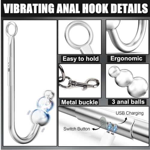 Vibrating Anal Hook BDSM Sex Bondage Restraints Kit, Thigh Sling Chest Harness Behind Back Handcuffs, 3 Balls Anal Trainer with 9 Vibration Modes, SM Fetish Unisex Sex Toys for Couples|B0CPJ3HTFS