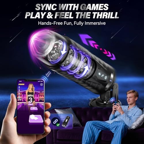 EINSEO AI Sync Male Masturbator Sex Toys for Men - Adult Toy Male Sex Toys with 7 Thrusting & 7 Rotating Modes, Pocket Pussy Hands Free Sex Machine LCD Display with Visual Window & Mounting Base|B0C9QLTS1B