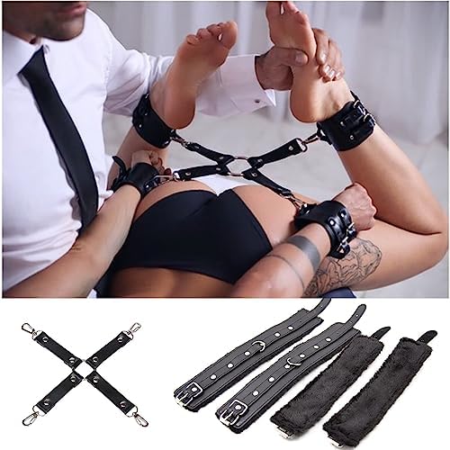 Sex Bondage Wrist & Thigh Cuffs BDSM Restraints Set, Sex Toys for Women with Adjustable Leg Straps, Pu Leather Bondage Couple Handcuffs for Beginner Thin Restraints SM Bedroom Game Play Accessories|B0CP1RCSGT