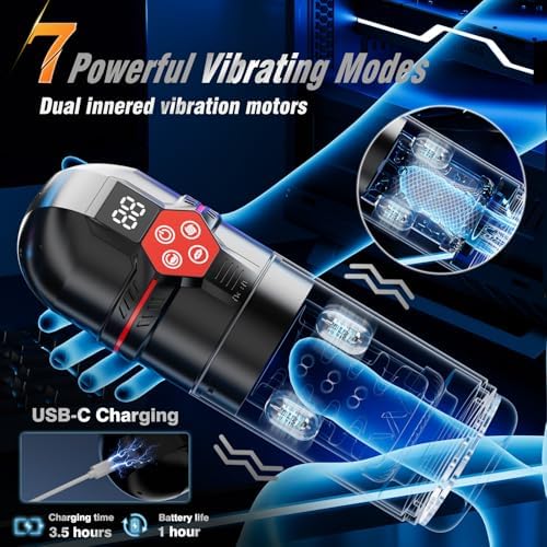 Male Masturbator Penis Pump - Male Sex Toys for Men with Upgrade 12 S Vacuum Pump & 7 Thrusting Rotating Vibrating Sucking Licking LCD Adult Toys Mens Sex Toys Pocket Pussy Pumps & Enlargers|B0DDL3X6PF