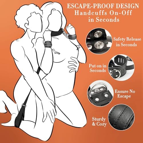 Sex Bondage BDSM Kit, Wrist Cuffs Bed Restraints Set, Neck-to-Thigh/Ankle Sling, Adjustable Legs Straps & Handcuffs, Nipple Clamps with Chain, Bondaged Collars Adult Rope Sex Toys for Women Couples|B0CRHPN13Y