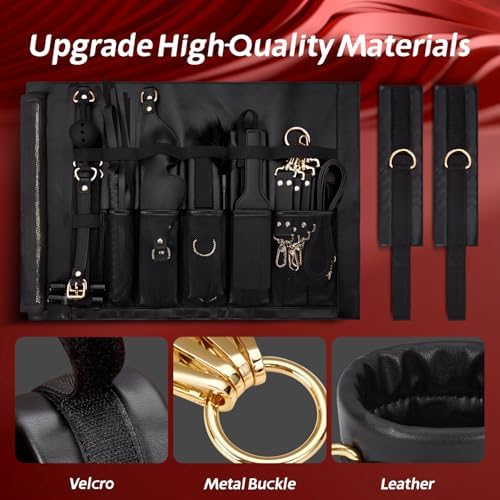 Sex Bondage Restraints Kit BDSM - 21PCS Leather Handcuffs Ankle Cuffs Furniture Restraint Accessories with Storage Bag Adult Sex Toys for Men Women Couples Foreplay | Black|B0DCVR5FDJ
