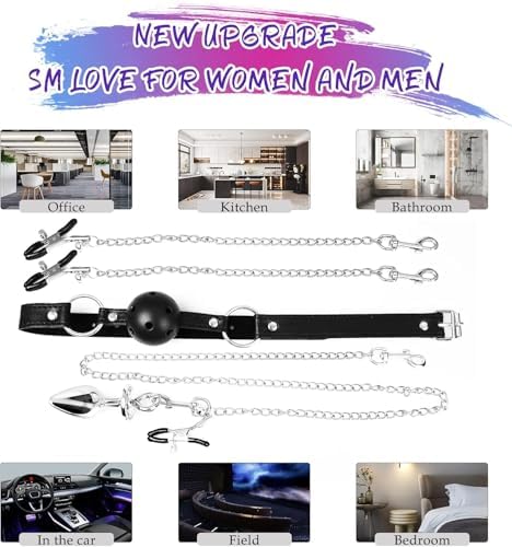 Sex Bondage BDSM Bondaged Restraints Set Sex Toy with Breathable Ball Gag Nipple Clamp Clitoris Clip & Analplug Included Adults SM Games Sex Toys for Couples|B0CGWRV1JP