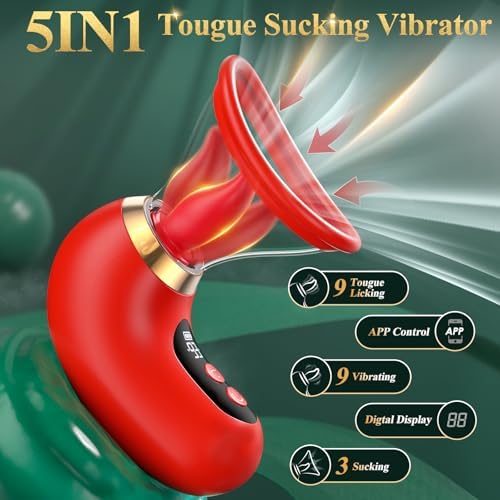 Vibrator Adult Sex Toys for Women - 5IN1 Sucking Vibrator Rose Sex Toy, 3 Sucking, 9 Tongue Licking & Vibrating Adult Toys, LCD Display Removable Cup Clitoral G Spot Vibrators Sex Novelties|B0CXSSKYN4
