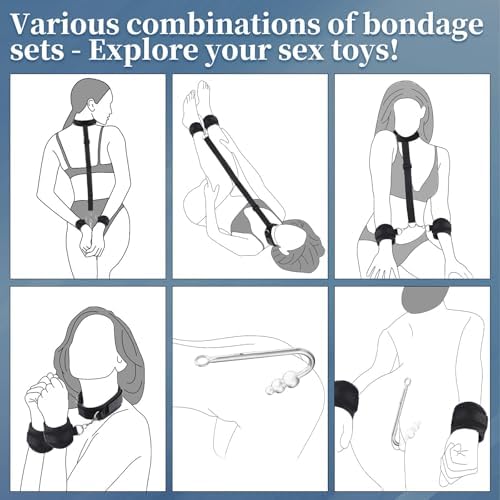 Vibrating Anal Hook BDSM Sex Bondage - Neck to Wrist Restraints Kit, Sex Toys for Couple Adjustable Behind Back Handcuffs Bondage Restraints Set, Bed SM Adult Sex Game Play, Sex Toys for Beginner|B0D91S8YX3