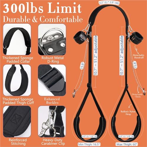 Sex Bondage BDSM Kit, Wrist Cuffs Bed Restraints Set, Neck-to-Thigh/Ankle Sling, Adjustable Legs Straps & Handcuffs, Nipple Clamps with Chain, Bondaged Collars Adult Rope Sex Toys for Women Couples|B0CRHPN13Y