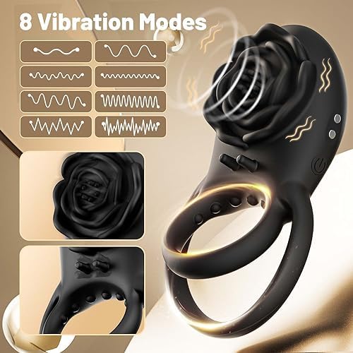Vibrating Cock Ring Adult Sex Toys for Men, Silicone Penis Ring with Rose Clitoral Vibrator Couples Sex Toys, 8 Vibrations Adult Male Sex Toy Remote Control Vibrators for Men Female Couple Pleasure|B0CGQRJV87