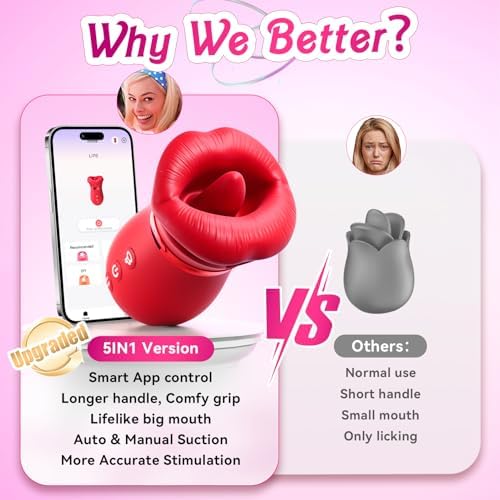 Vibrator Adult Sex Toys for Women - Sovokn 5IN1 Mouth Sucking Vibrator Rose Sex Toy, 10 Tongue Licking, 3 Auto & 1 Manual Sucking Adult Toys New APP, Anal Clit Nipple Vibrators Female Couples Sex Toys|B0CLRLP33T