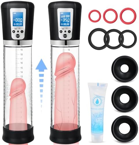 Male Penis Pump Sex Toys, Automatic Enlargers & Extend Pump for Men with LED Display, Adult Toys for Men Penis Entender Erection Pumps, Sex Toys - Pumps & Enlargers (6 Cock Rings)|B07MDWYVFZ