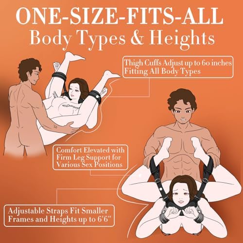 Sex Bondage BDSM Kit, Wrist Cuffs Bed Restraints Set, Neck-to-Thigh/Ankle Sling, Adjustable Legs Straps & Handcuffs, Nipple Clamps with Chain, Bondaged Collars Adult Rope Sex Toys for Women Couples|B0CRHPN13Y