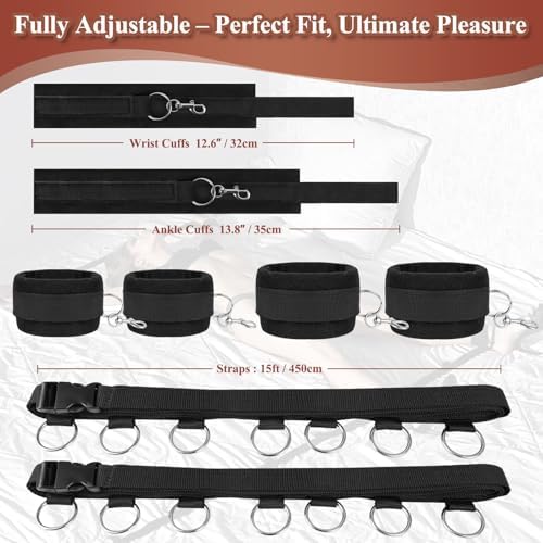 Sex Bondage BDSM Kit for Couples, Under Bed Restraints System with Adjustable Wrist & Ankle Cuffs, Sex Restraints Bedroom Bondage Set for Adult Role Play & SM Games|B09M7253N7
