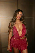 Lola Metallic Mini Dress Wine